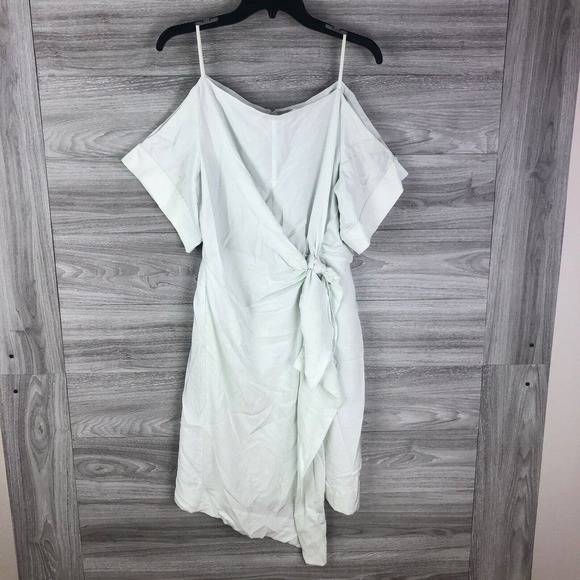 GREY JASON WU Short Dress In Light Green Size 4 $490 Deep Neckline Twill Draped - Picture 3 of 11
